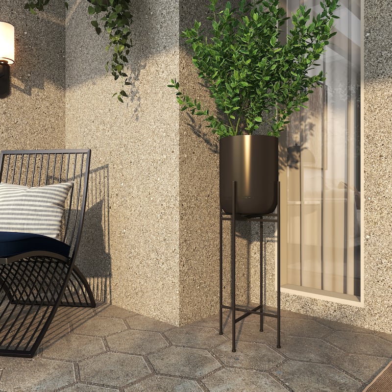 Metal Indoor Outdoor Planter with Removable Stand - Black - Roche River Decor