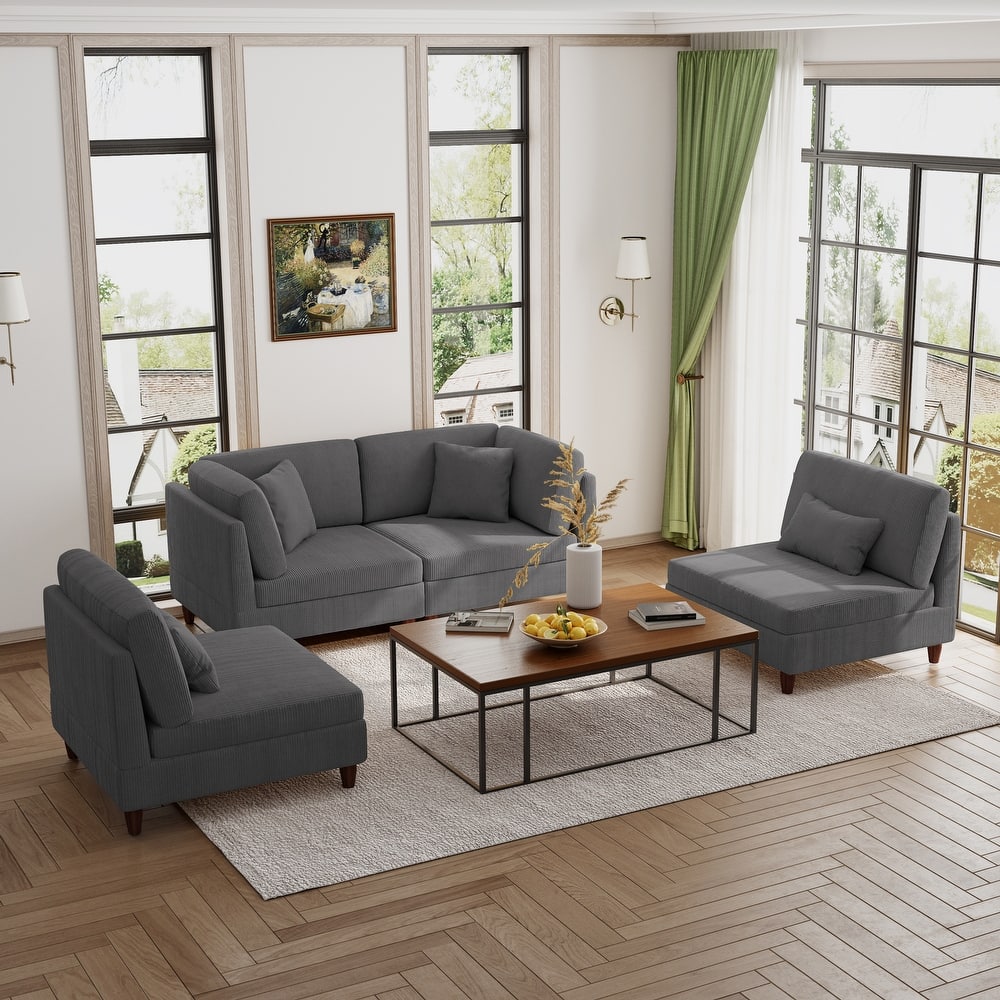 Modern Modular Corduroy Sectional Sofa with Ottoman