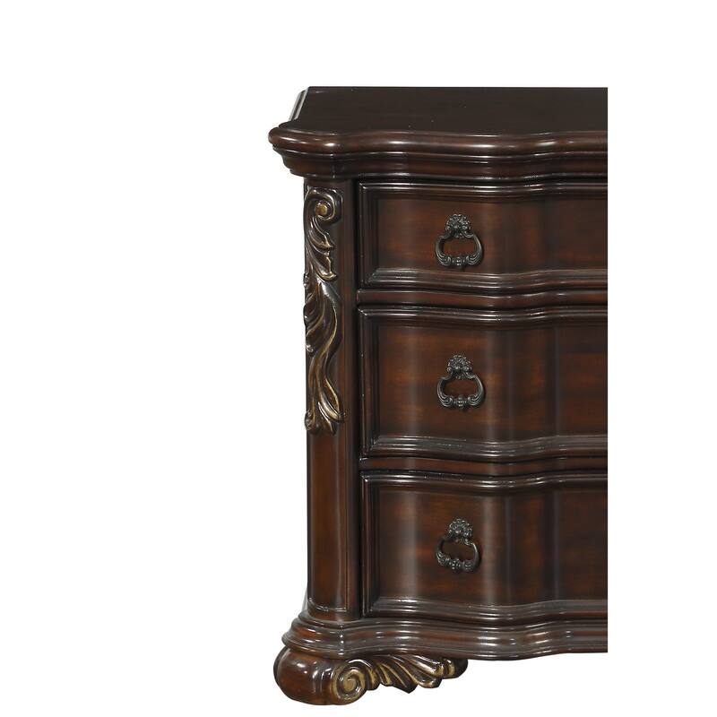 Royal Bedroom Nightstand of 3 Drawers Ring Pulls Traditional Home Furniture