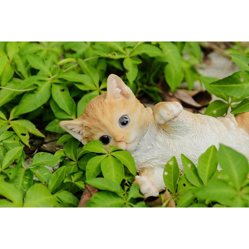 8.5" Lying Tabby Kitten Outdoor Garden Statue