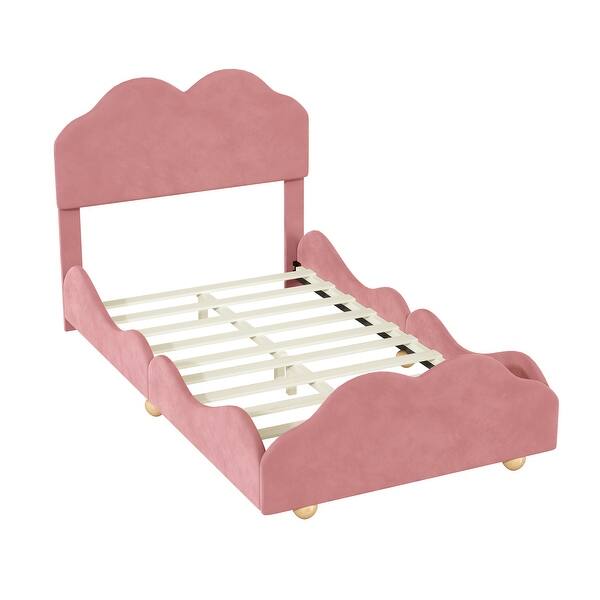 slide 2 of 9, Twin Velvet Upholstered Platform Bed w/Headboard & Footboard,Dark Pink