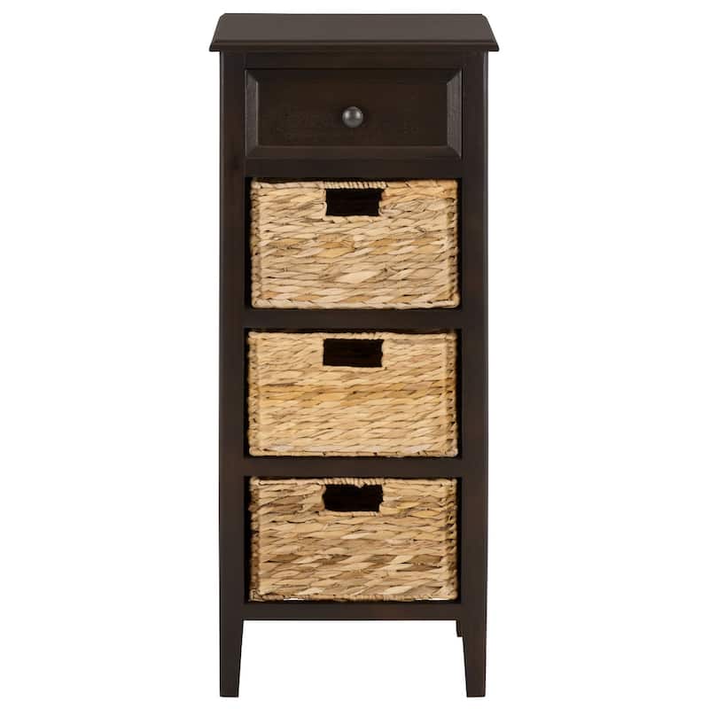 SAFAVIEH Hermine Distressed Black 4-Drawer Storage Side Table - 15" x 11.8" x 35.8" - 15"W x 12"D x 36"H - Dark Chocolate