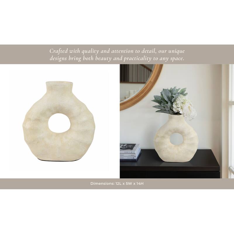 Pottery Terracotta Vase Modern Open Ring Design and Textured Surface