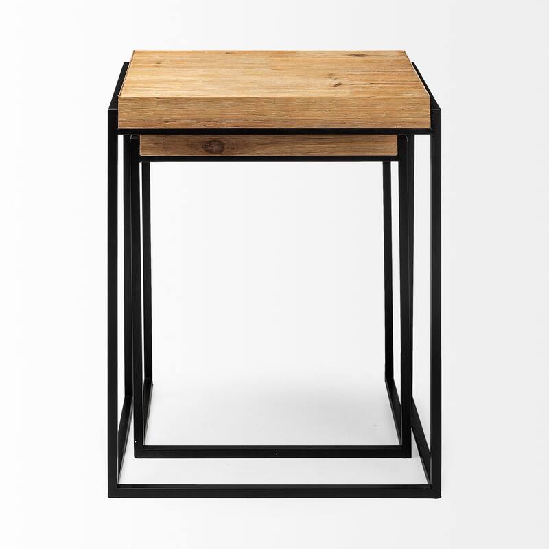 Karissa Brown Wood/ Black Metal Nesting Tables (Set of 2) - 19.3L x 13.0W x 24.8H
