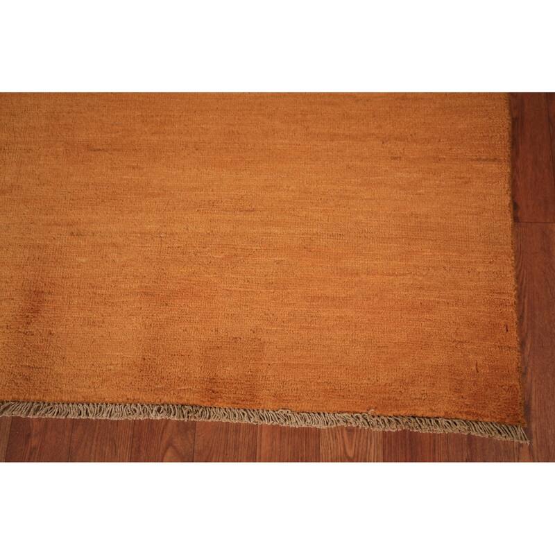 Solid Orange Gabbeh Oriental Area Rug Handmade Wool Carpet - 4'10" x 6'9"