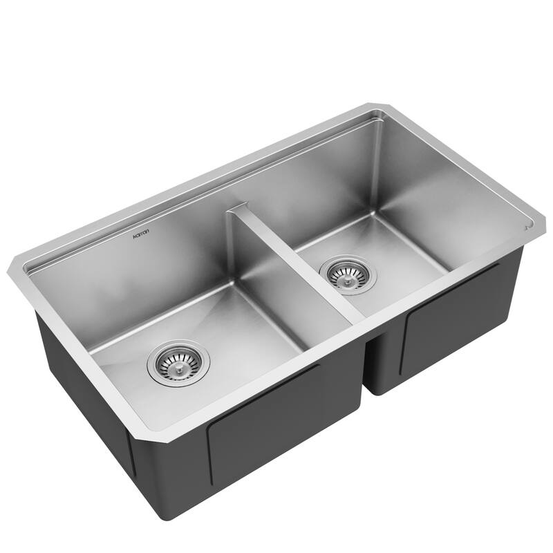 Elite 32" Undermount Workstation 16 Gauge Double Bowl Stainless Steel Kitchen Sink - Stainless Steel
