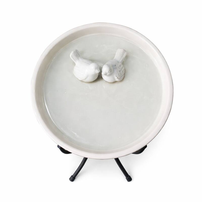 12 in. H Outdoor Ceramic Birdbath White with Metal Stand