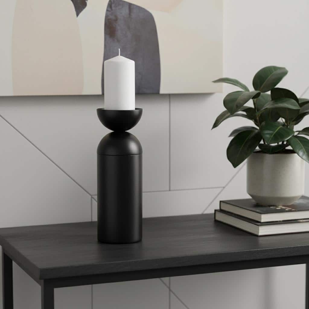 13" Black Metal Tabletop Pillar Candle Holder