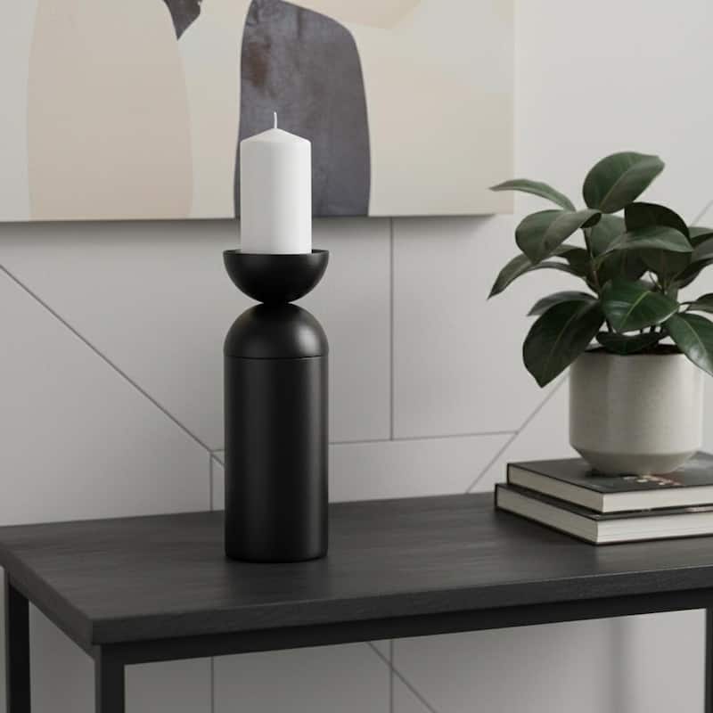 13" Black Metal Tabletop Pillar Candle Holder - Black