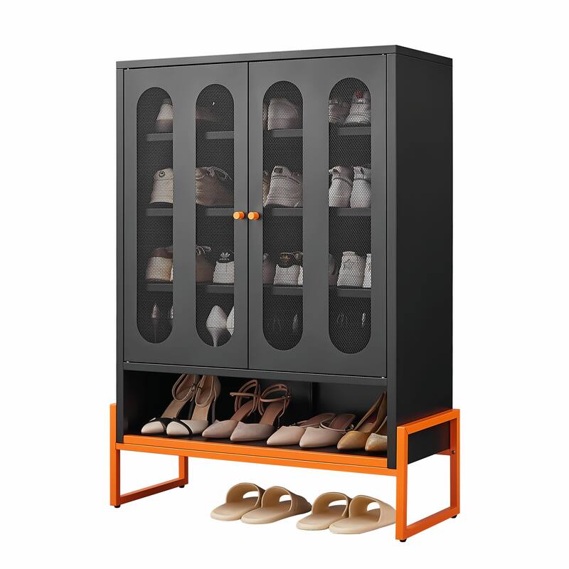High Shoe Cabinet with Adjustable Partitions & Mesh Doors