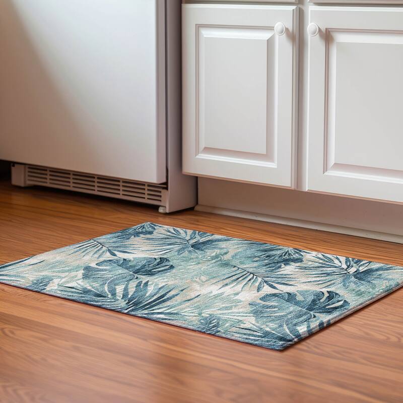 Premium Washable Super Soft Tropical Floral Mayfield Rug - Teal - 1'8" x 2'6"