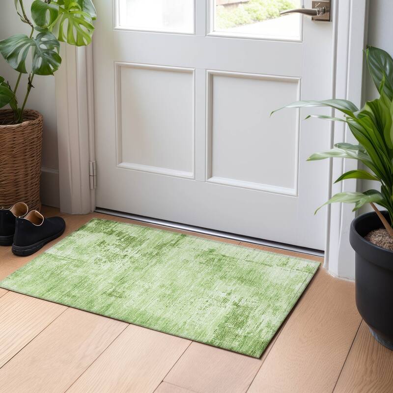 Machine Washable Indoor/ Outdoor Abstract Modern Chantille Rug - Green - 1'8" x 2'6"
