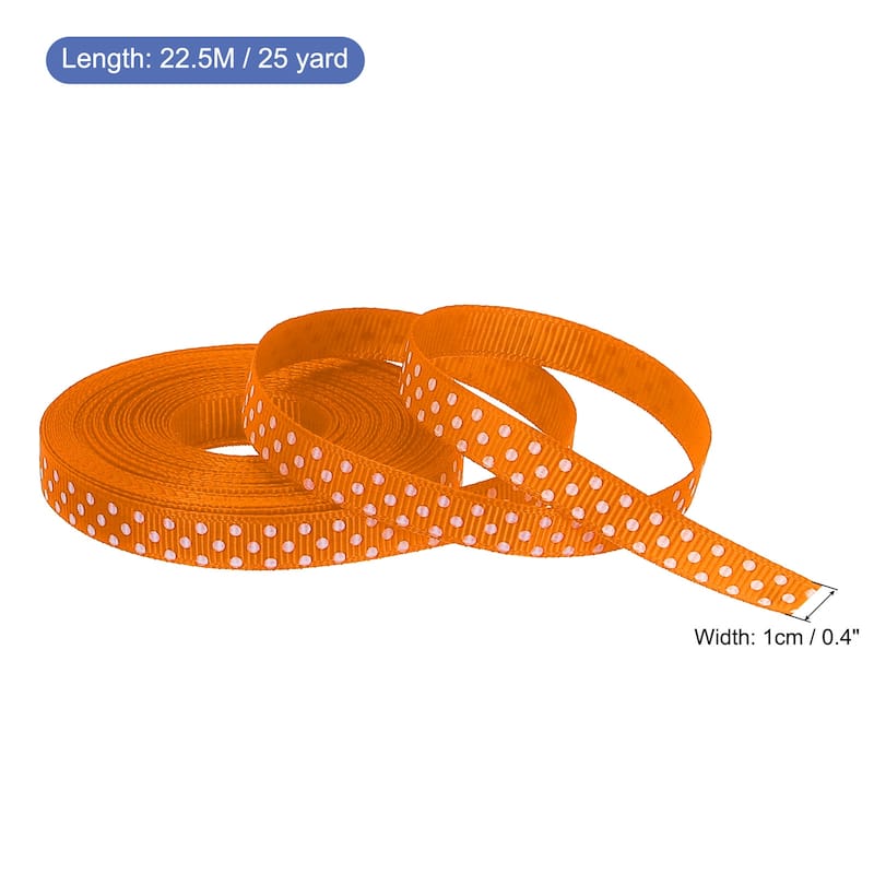 Grosgrain Ribbons with White Dots Ribbon Bow Decoration - Orange - 25 Yardx0.4 Inch