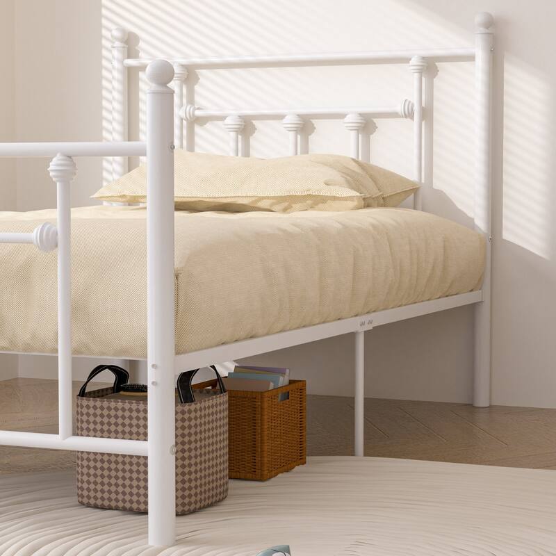 14 Inch Metal Victorian Platform Bed Frame with Headboard and Footboard, Heavy Duty Mattress Foundation with Steel Slats Support