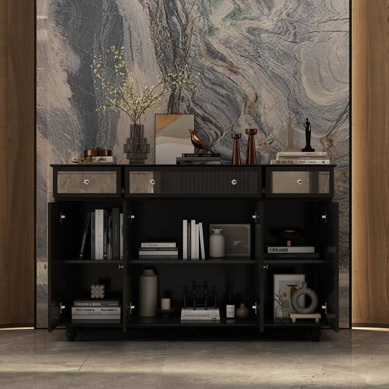 Timechee 55.1'' Accent Storage Cabinet Mirror Sideboard Buffet Cabinet