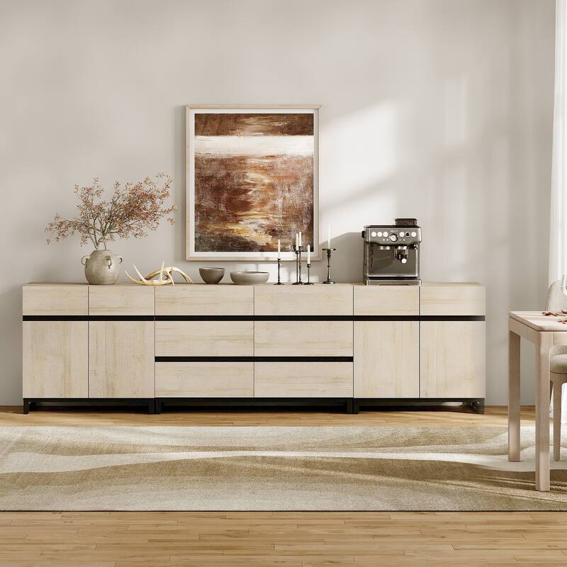 WAMPAT 3 in 1 Multifunctional Dresser with Glass Doors and 6 Drawers, Modern Chest of Drawers for Bedroom