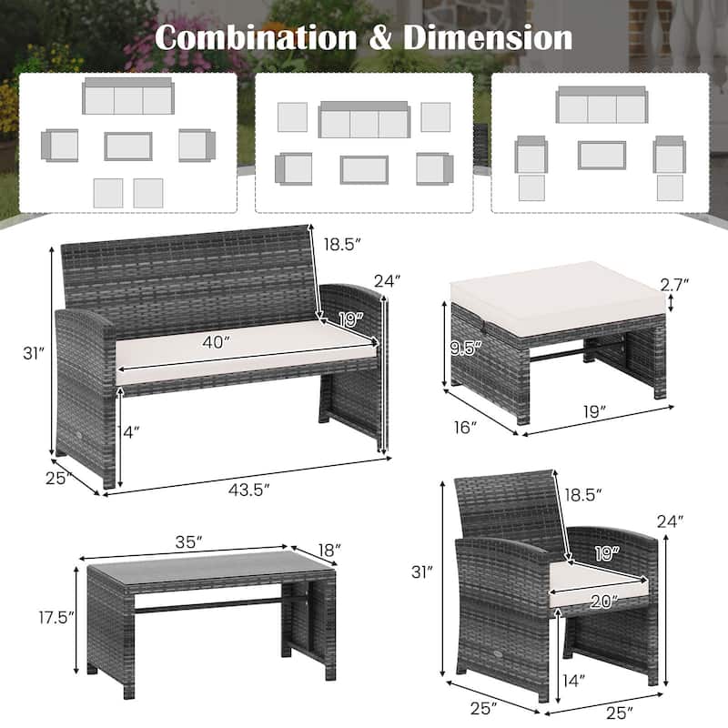 Costway 6PCS Patio Furniture Set Outdoor Sectional Conversation PE - See Details