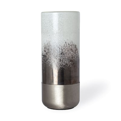 White Crystal Glass Cylinder Table Vase Abstract Pattern Indoor Decorative Accent