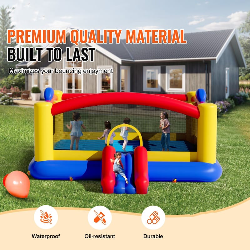 Large Inflatable Bounce House with Slide, Hoop & Games – 400 lbs - Multi - 177.2x173.2x79.9 inches