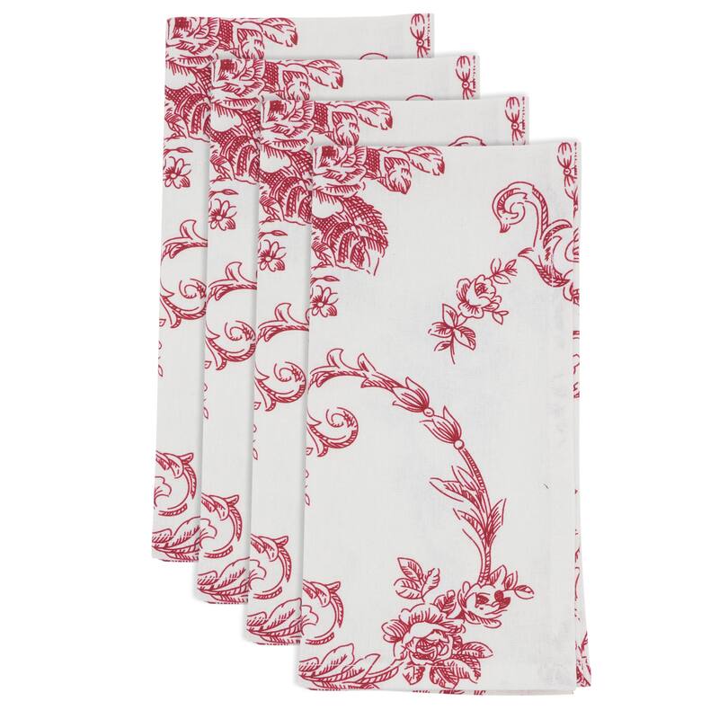 Linen Blend Decorative Napkins (Set of 4) - Botanical Pattern for Dining and Entertaining, 20"x20"