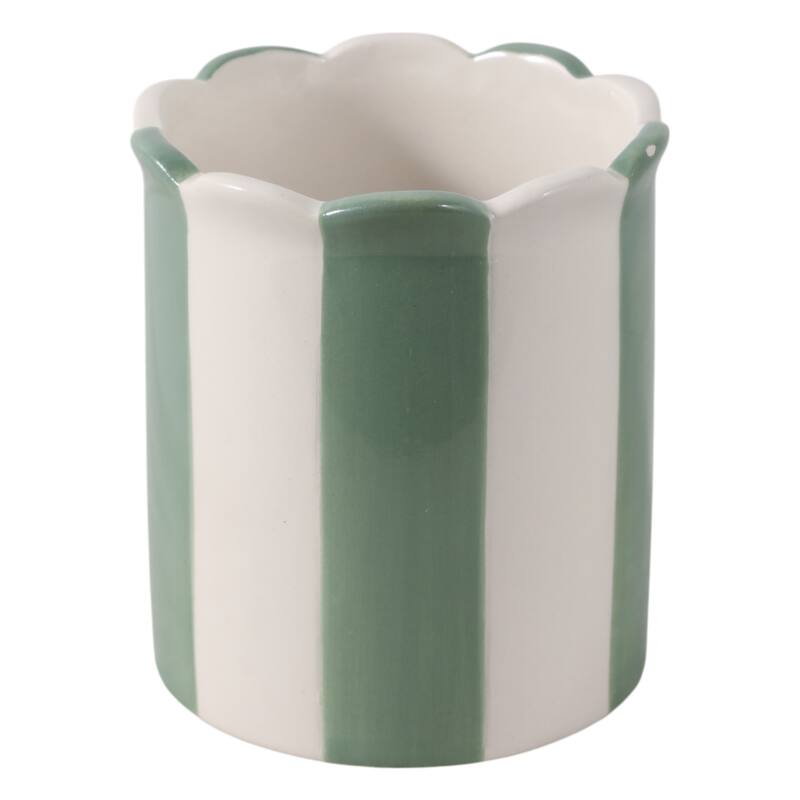 Boho Striped Ceramic Storage Container with Scalloped Rim - 4"