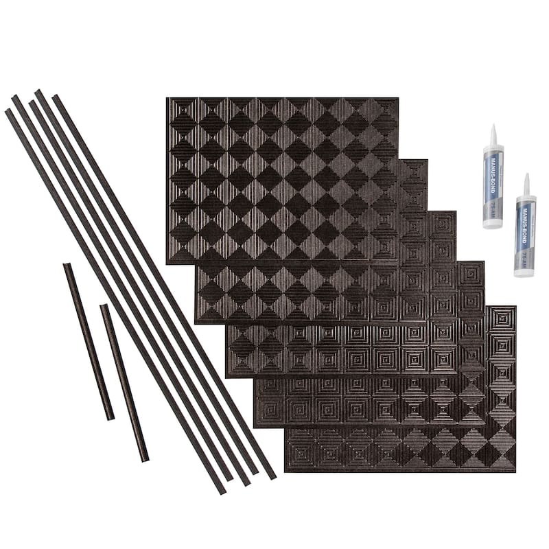 FASÄDE Miniquattro Decorative Vinyl Backsplash Panel - 15 Sq Ft Kit - Smoked Pewter