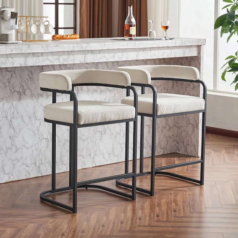 Modern Chenille Bar Stools Set of 2, Upholstered Counter Height Chairs