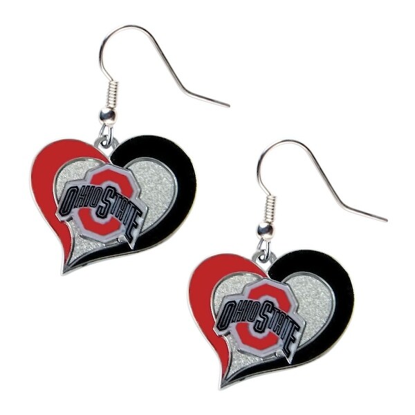 Ohio State University Chevron Keychain and Swirl Heart Earrings NCAA Bundle 2 Items