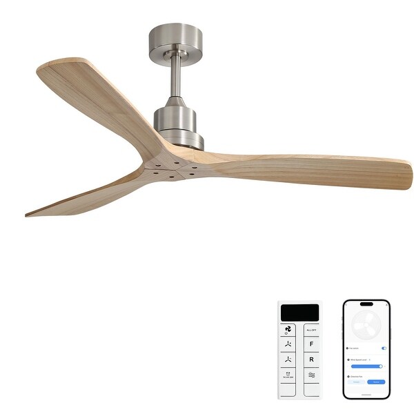 52 Inch Smart DC Ceiling Fan with 3 Natural Wood Blades Reversible