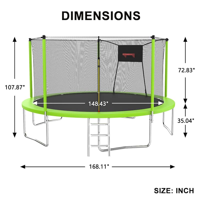 14 ft. Outdoor Trampoline for Kids and Adults, 1323 lbs, ASTM Approved