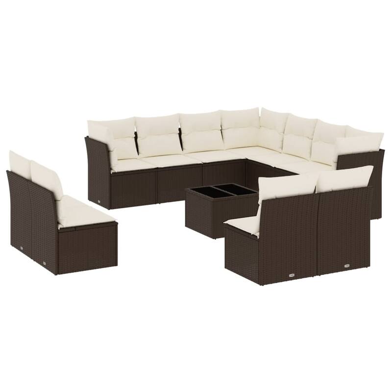 vidaXL Garden Sofa Set Brown PE rattan, tempered glass, powder-coated steel - 21.7 x 21.7 x 14.6