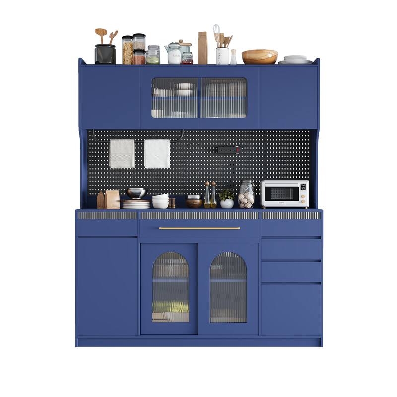 Freestanding 63" W Buffet with Hutch, Large Coffee Bar Storage Cabinet with 6 Drawers, 5 Cabinets with Adjustable Shelves