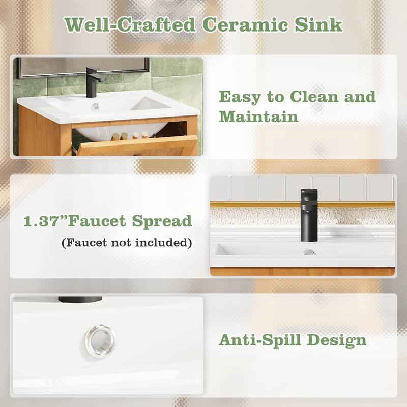 20" Bathroom Vanity with Integrated Ceramic Sink, Bathroom Cabinet with Soft-Closing Door, Solid Wood Bottom Frame