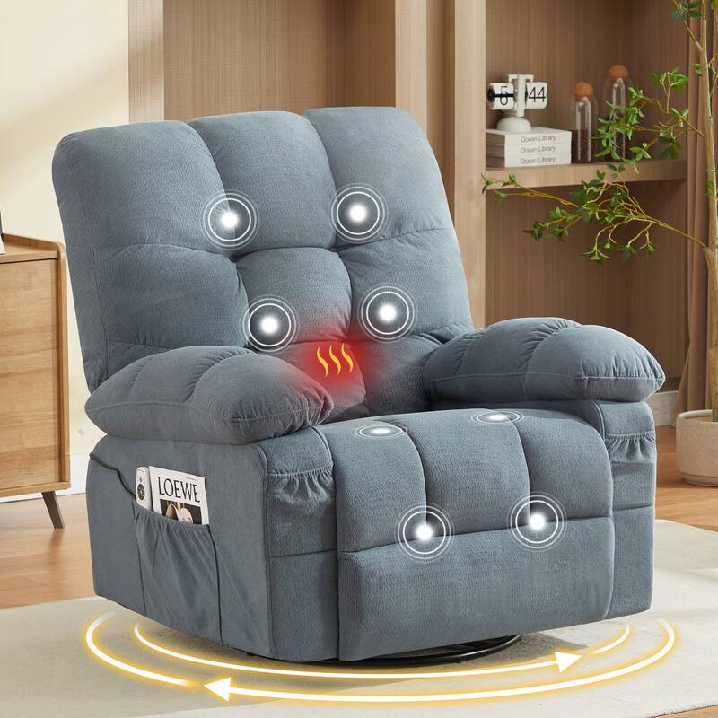 Massage Recliner Chair with Vibration and Lumbar Heating 350LB Capacity Swivel Rocker