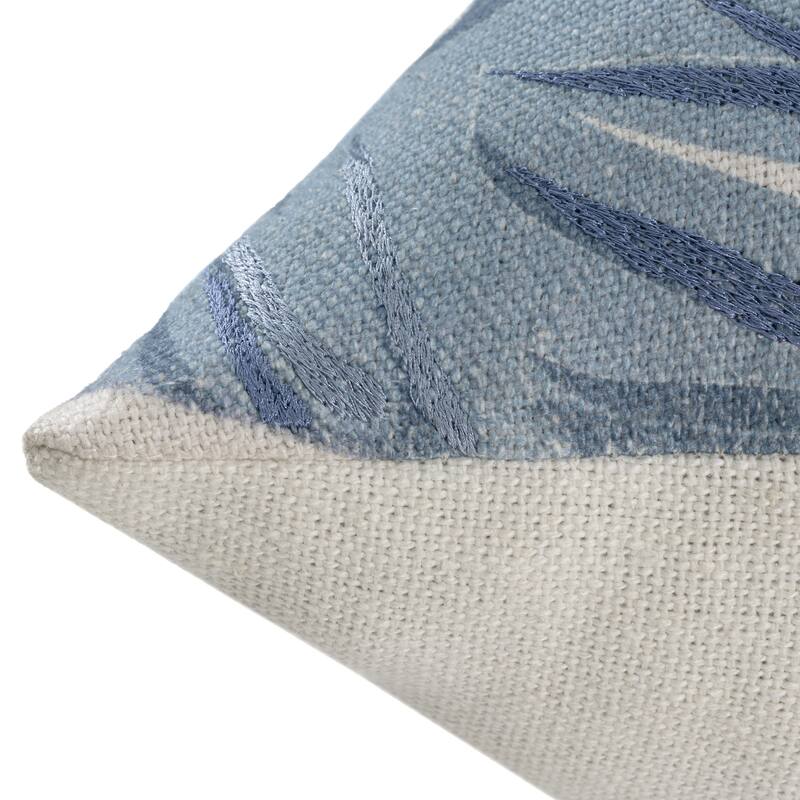 Handwoven Tropical Palm Leaf Square Throw Pillow - 20" - Blue and Cream