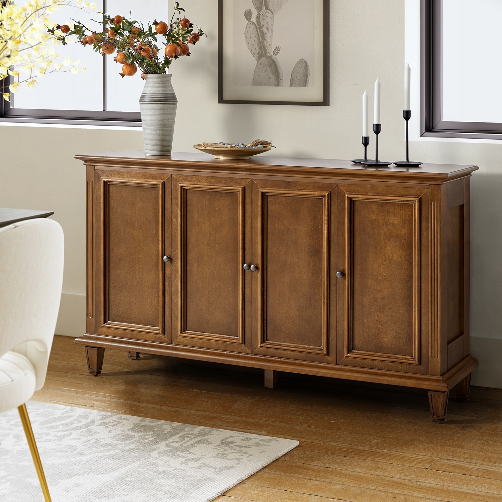 HULALA HOME Erwin Traditional 58" Wide Sideboard with Wine Bottle Storage and Cable Management