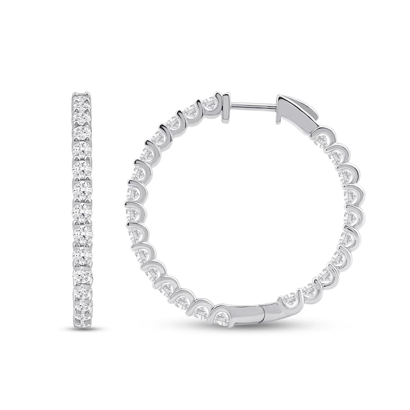 Lab Grown 4ct TDW Diamond Inside Out Hoop Earrings in 14k Gold for Women