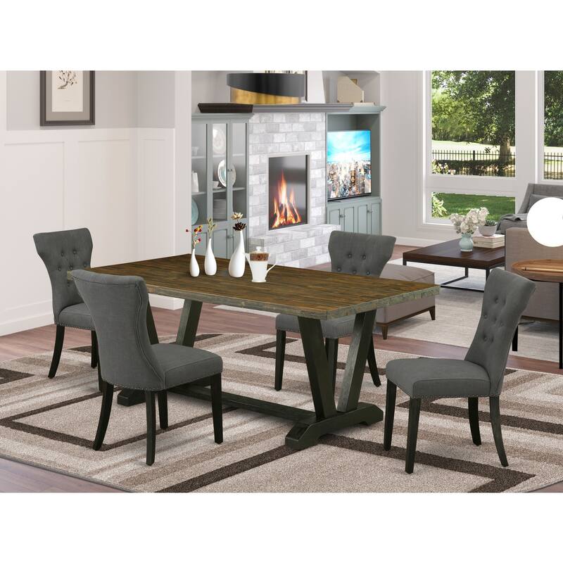 Modern 5-Piece Dinette Set - Dining Table with 4 Chairs - Rustic Farmhouse Style - 72