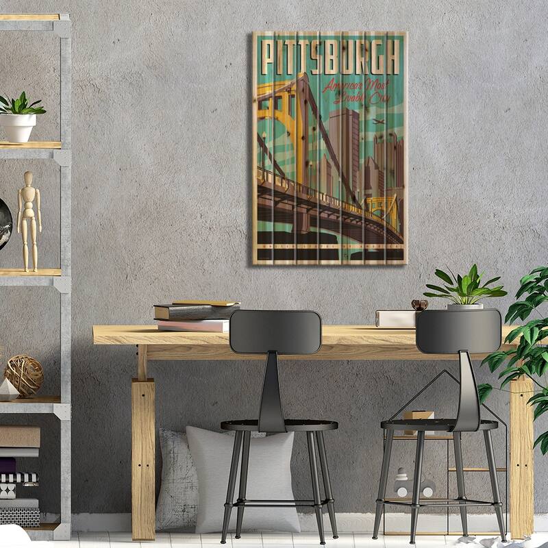 Pittsburgh Most Livable City Travel Poster Print On Wood by Jim Zahniser - Multi-Color