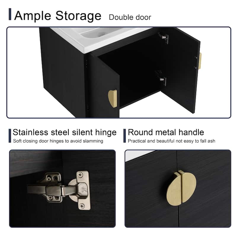 Malwee 24"/28" Floating Bathroom Vanity, Wall Mounted Bathroom Vanity with Ceramic Sink and Soft Close Door