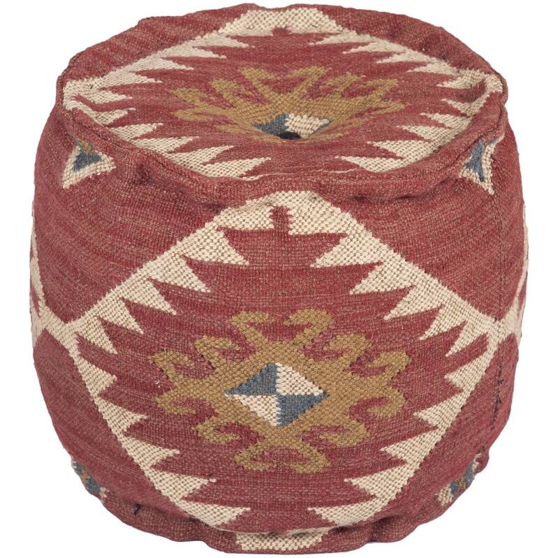 HERAT ORIENTAL Handmade Wool & Jute Upholstered Pouf - Red