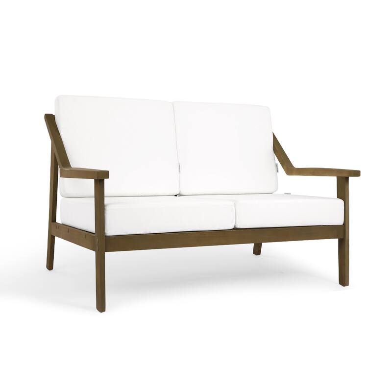 Outdoor Wood Teak Cushioned Patio 2 Seater Loveseat with Coffee Table
