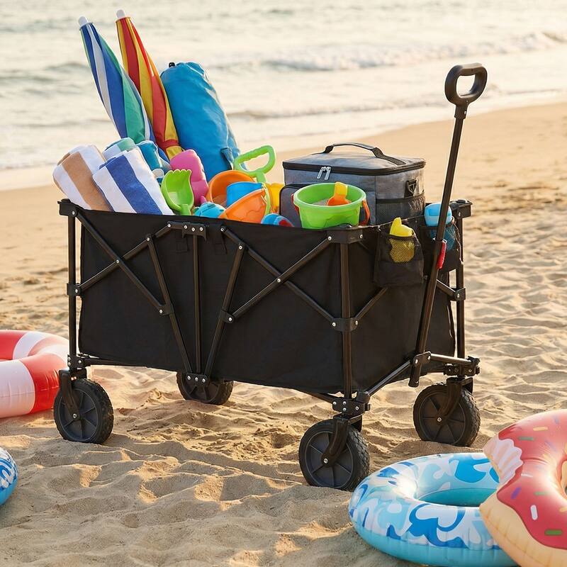 Gymax 38'' Collapsible Wagon Cart w/All-Terrain Wheels 2 Cup Holders