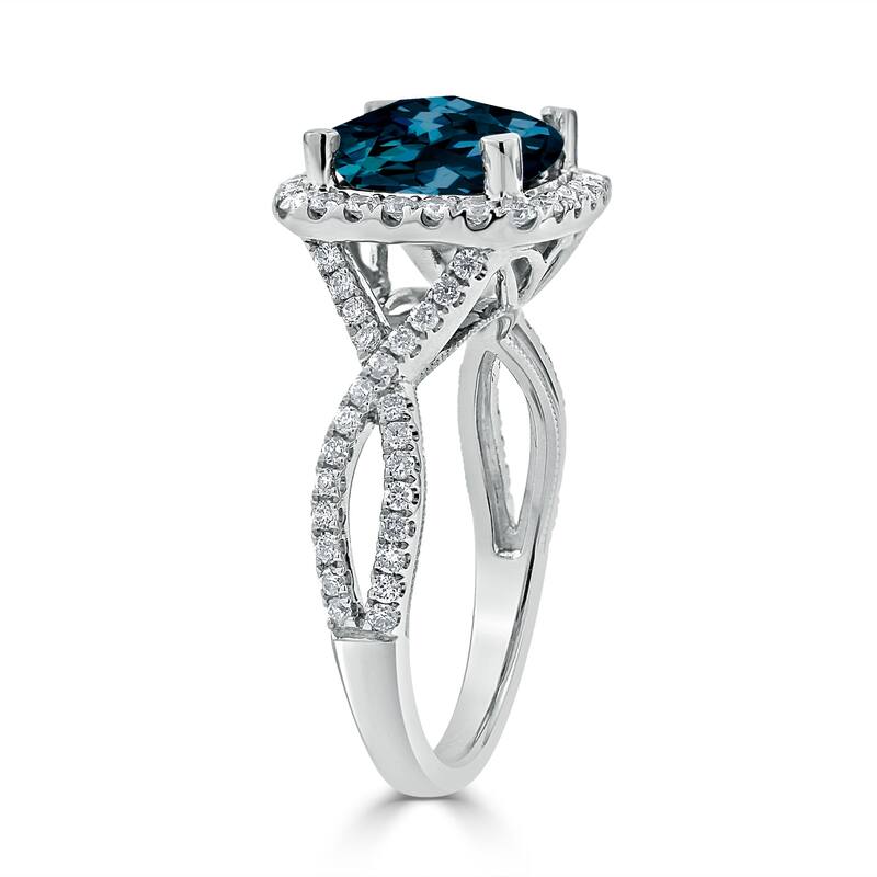 Auriya 3 1/8ct Cushion-cut London Blue Topaz and Halo Diamond Engagement Ring 1/2cttw 14k Gold