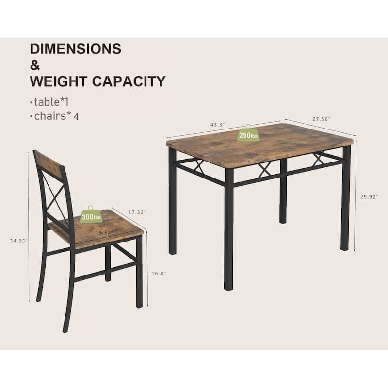 Dining Table Set for 4, Wood Kitchen Table with Chairs Dinning Table Set for Kitchen & Dining Room, Compact Dining Set