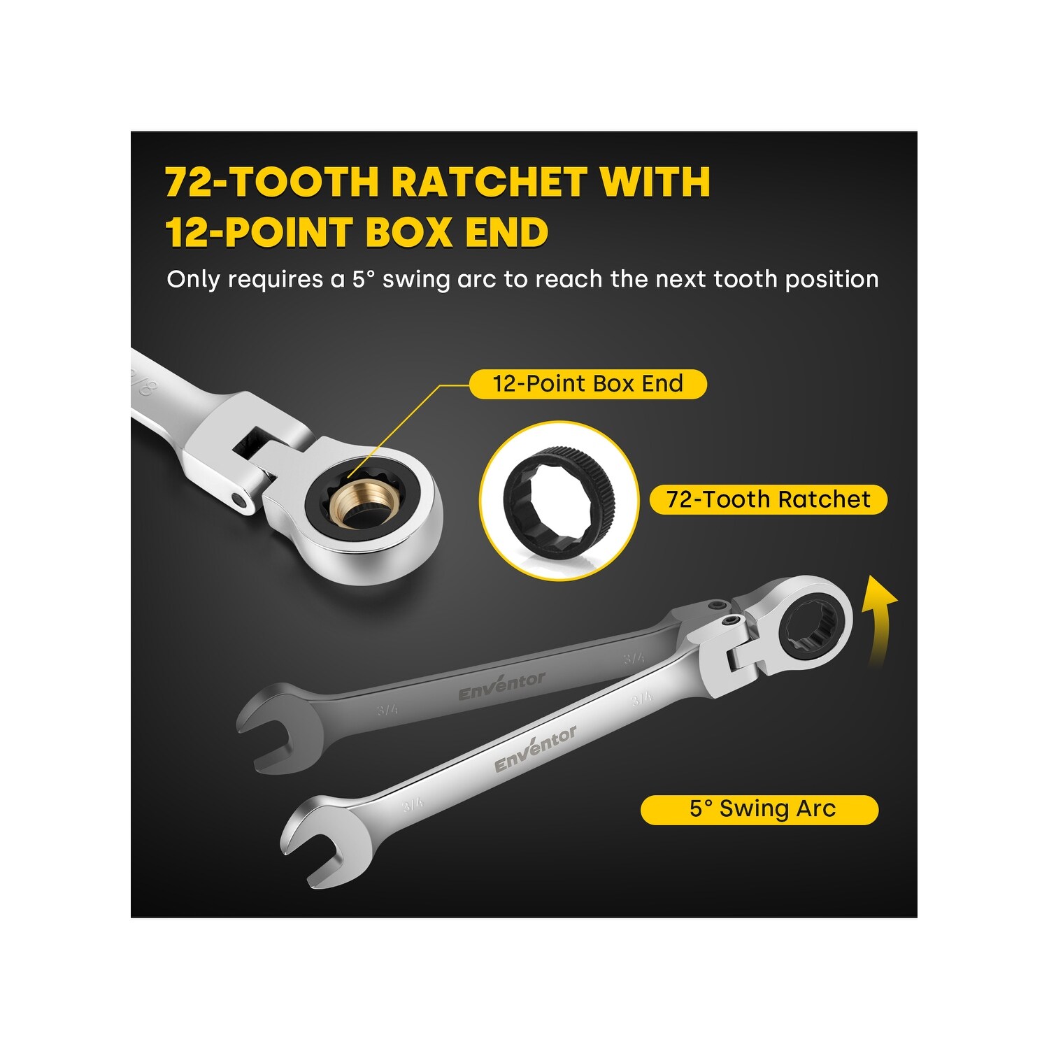 ENVENTOR 180° Flex Head Ratcheting Wrench Set, 12 Pieces SAE 1/4-7