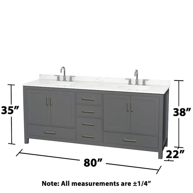 Sheffield 80-inch Double Vanity, 3 Hole Quartz Top, 70-inch Mirror