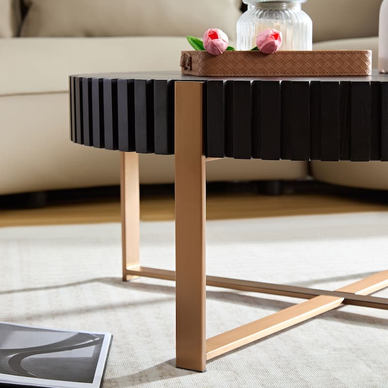 Modern Round Side Table Drum Coffee Table Small Conter Table with Stainless Steel X-Cross Pedestal for Office Living Room
