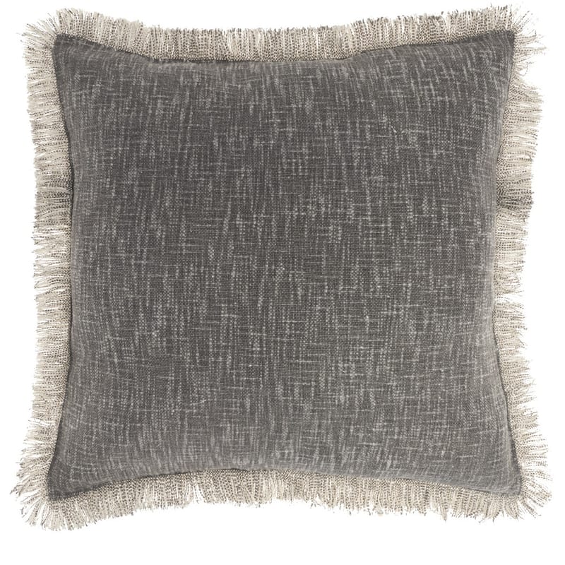 22" Charcoal Cotton Throw Pillow With Fringe