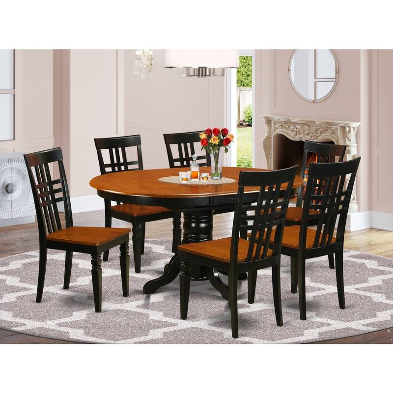 HomeStock 7-Piece Oval Black and Cherry Finish Solid Wood Top Dining Table with 6 Chairs with Lattice Back